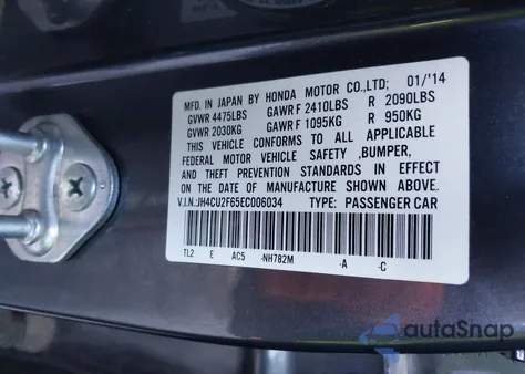 2014 Acura Tsx 2.4 from USA, damaged, VIN JH4CU2F65EC006034